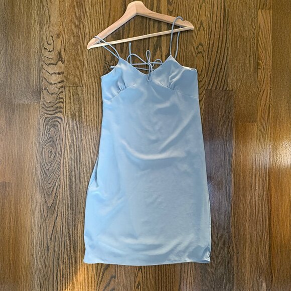 OAK + FORT Blue Satin Midi Slip Dress – Adjustable Tie-Back, Size Small - Picture 6 of 7